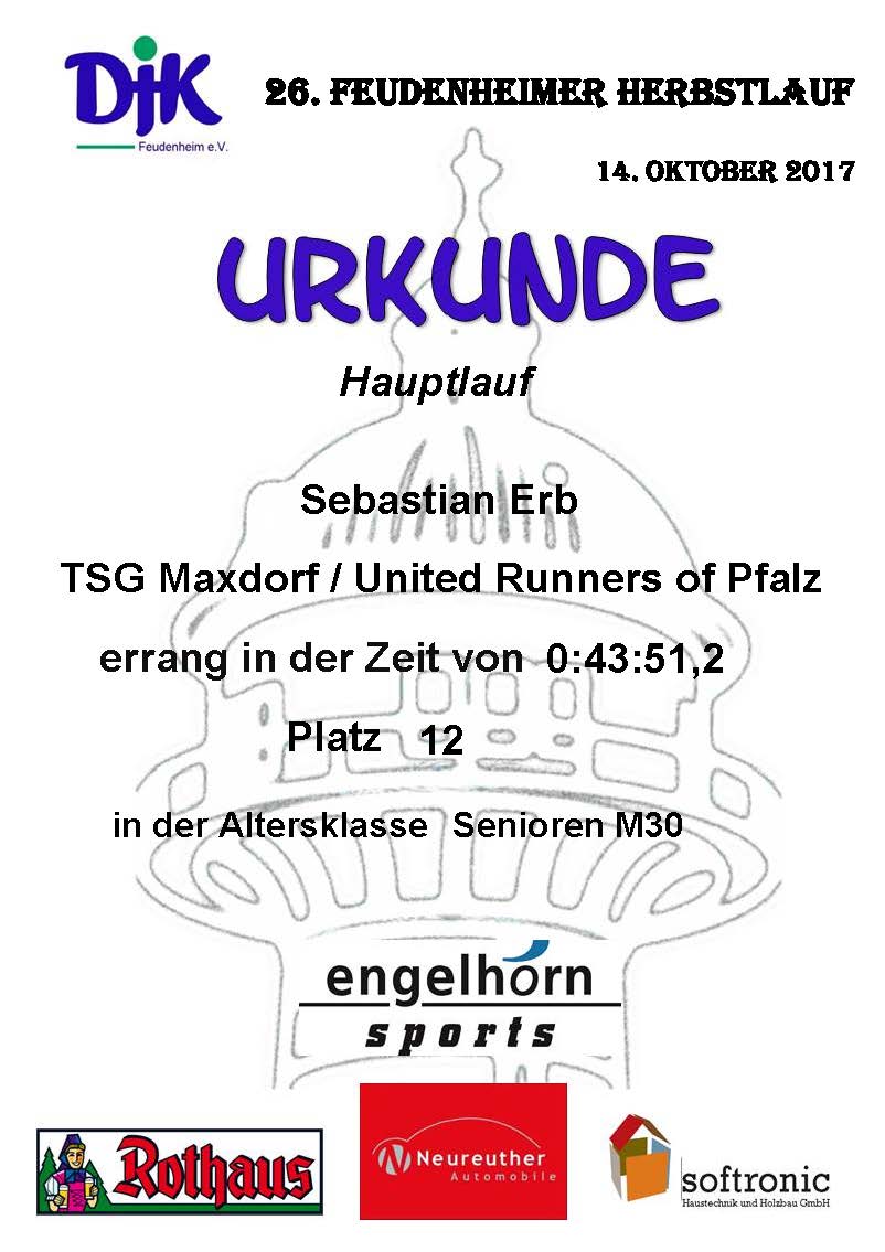 Urkunde Herbstlauf DJK Feudenheim 2017