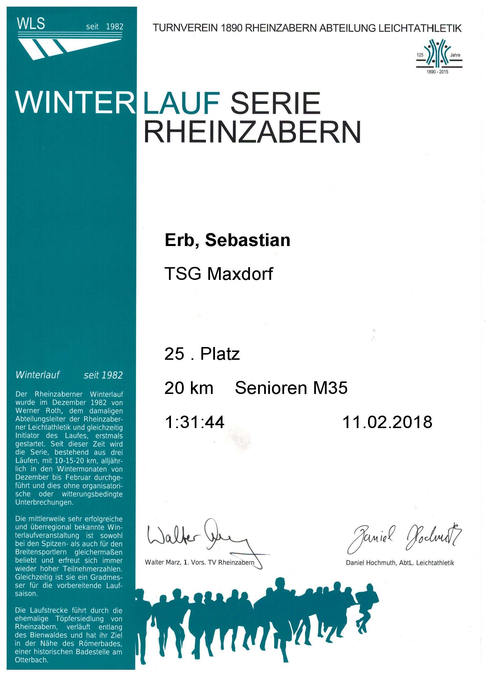 Winterlaufserie Rheinzabern 2017/2018 20km