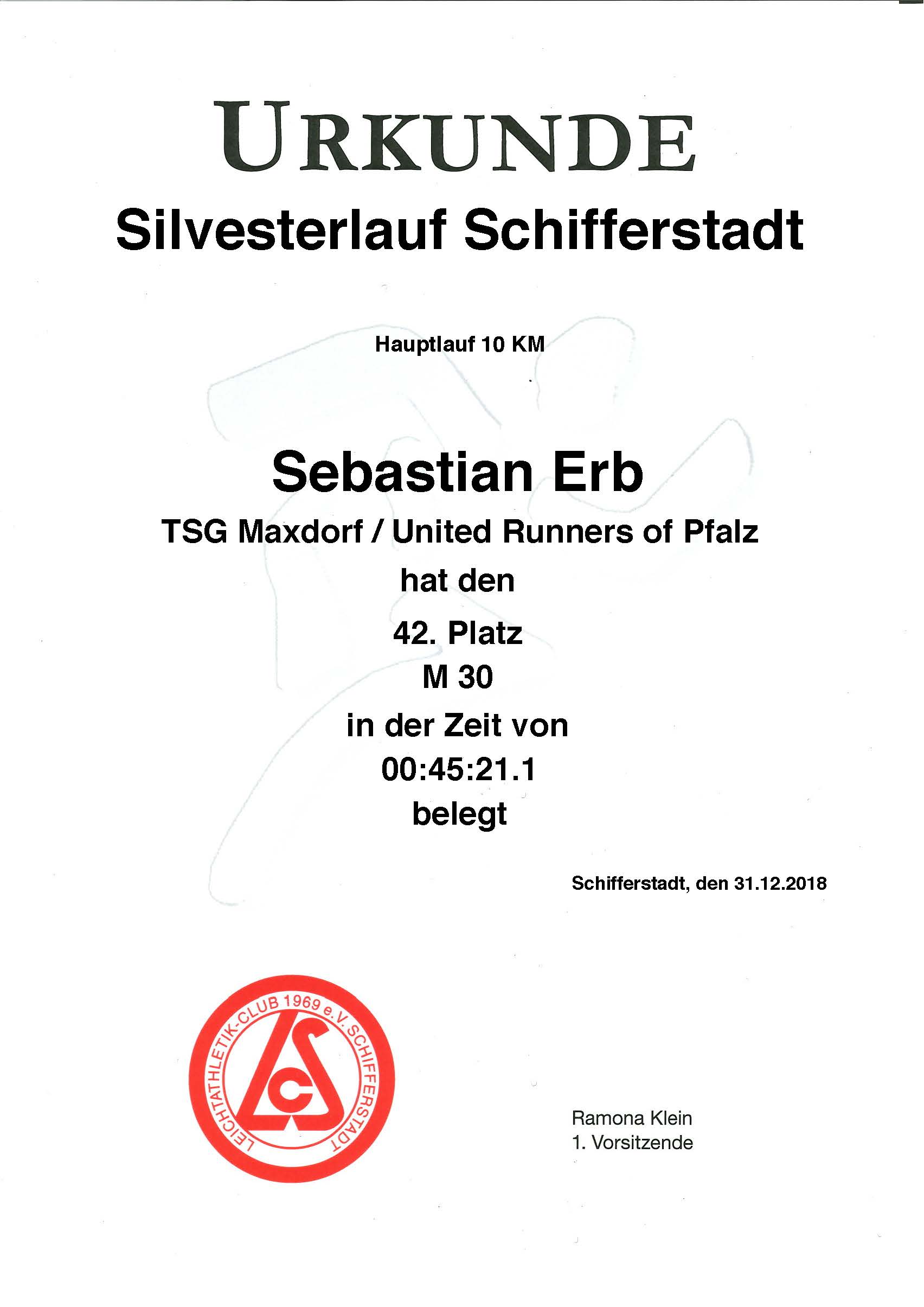 Urkunde 37. Schifferstadter Silvesterlauf