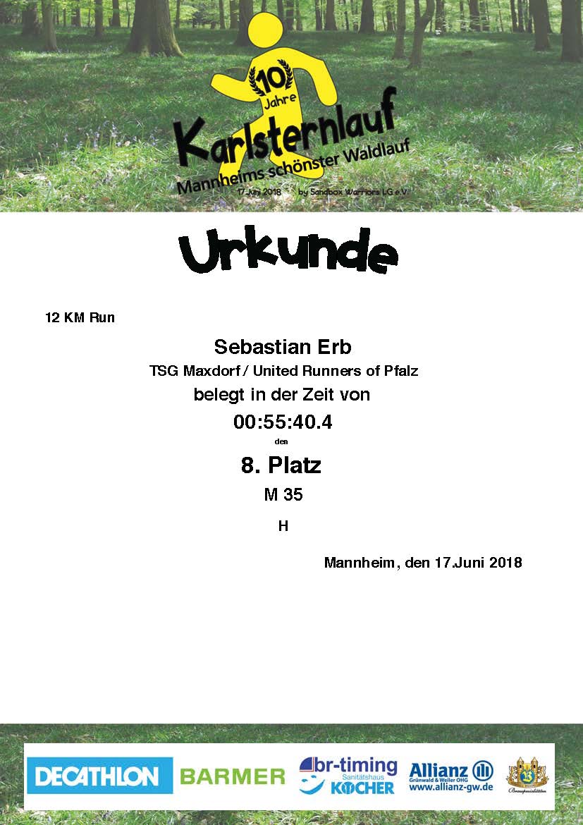 Urkunde Karlsternlauf Mannheim 2018
